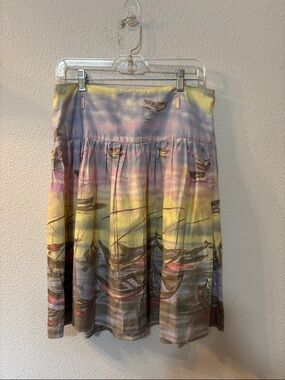 Odille Pastel Multicolor Boat-Print Tiered Skirt
